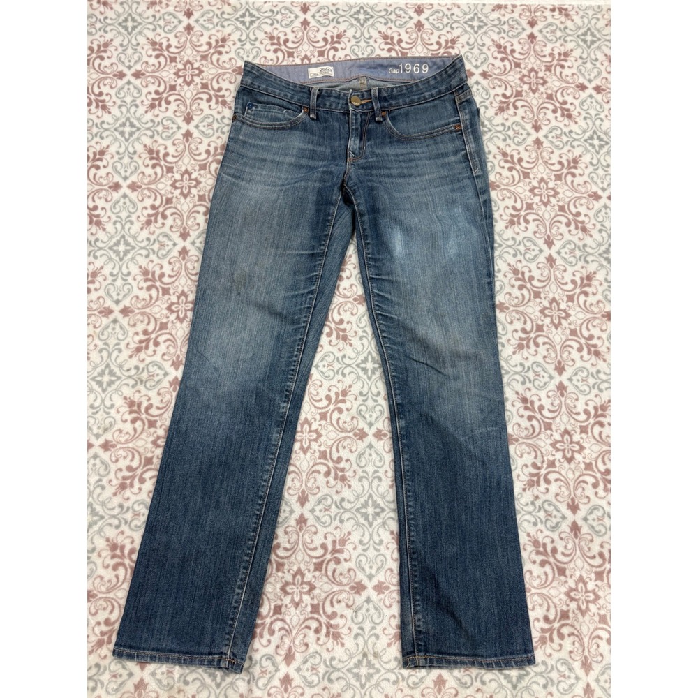 Gap 1969 Real Straight Jeans Womens 26/2a Medium Wash Blue Denim Low Rise